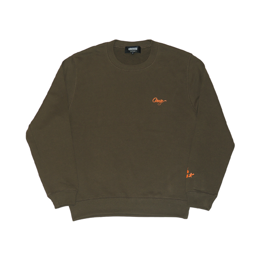 CROOZE Script Logo Crewneck -オリーブ
