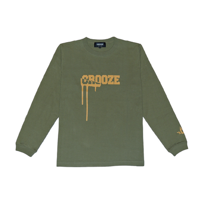 CROOZE Drip Logo Long Sleeve Tee -ライトオリーブ