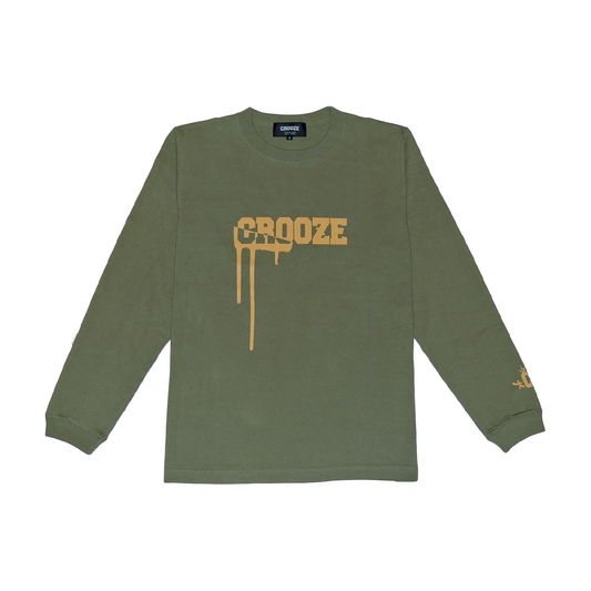 CROOZE Drip Logo Long Sleeve Tee -ライトオリーブ